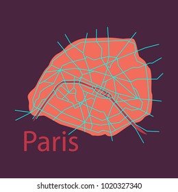 Flat Urban city map of Paris, France