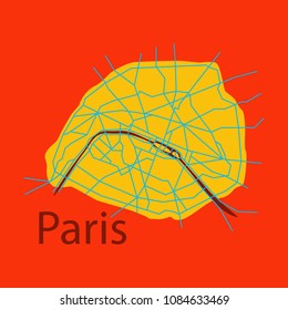 Flat Urban city map of Paris, France