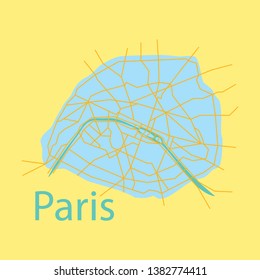 Flat Urban city map of Paris, France