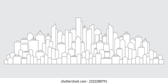Flat urban cityscape. Modern architecture. Horizontal banner with megapolis silhouette, architecture abstract panorama. Great city map creator. Vector illustration.