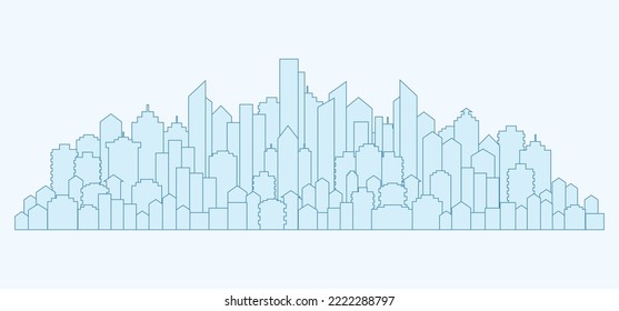 Flat urban cityscape. Modern architecture. Horizontal banner with megapolis silhouette, architecture abstract panorama. House constructor. Vector illustration.