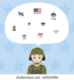 Flat Usa Badge, Decoration, Hat And Other Vector Elements. Set Of Memorial Flat Symbols Also Includes Cap, Usa, Military Objects.