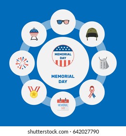 Flat Usa Badge, Firecracker, Medallion And Other Vector Elements. Set Of Day Flat Symbols Also Includes Sparklers, Firecracker, Firework Objects.