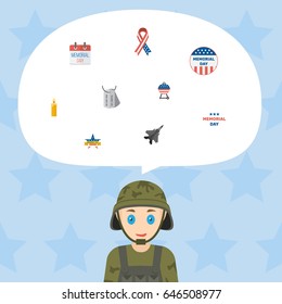 Flat Usa Badge, History, Fire Wax And Other Vector Elements. Set Of History Flat Symbols Also Includes Aircraft, Bbq, Plane Objects.