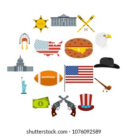 Flat USA icons set. Universal USA icons to use for web and mobile UI, set of basic USA elements isolated vector illustration