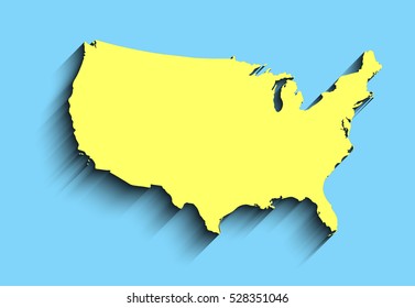 flat usa map. abstract vector background for wallpaper, banner. design concept. clearly template. minimalistic map with shadow in yellow, blue colors