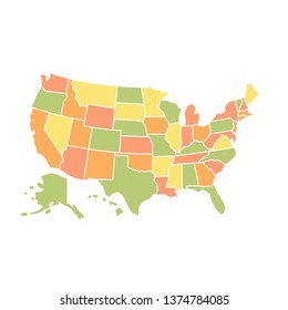 Flat USA Map Vector With Cities Territory for Background Element