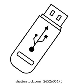 Ícone de unidade flash USB plana definido em contorno no formato EPS 10 vetorial. Representa dispositivos de armazenamento digital usados em interfaces técnicas, ferramentas de transferência de dados, sistemas de backup e ilustrações de hardware. 