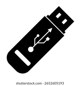 Ícone de unidade flash USB plano definido em sólido no formato EPS 10 vetorial. Representa dispositivos de armazenamento digital usados em interfaces técnicas, ferramentas de transferência de dados, sistemas de backup e ilustrações de hardware. 