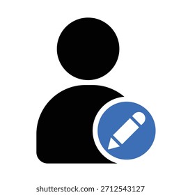Flaches Benutzer-Avatar-Symbol mit blauem Bleistift-Bearbeitungssymbol für das Schnittstellendesign
