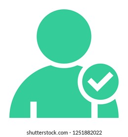 Flat user icon member sign avatar button with check mark pictogram. Quick and easy recolorable shape isolated from background. Vector illustration a graphic element for web internet design
