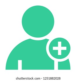 Flat user icon member sign avatar button with plus pictogram. Quick and easy recolorable shape isolated from background. Vector illustration a graphic element for web internet design