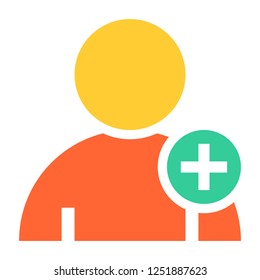 Flat user icon member sign avatar button with plus pictogram. Quick and easy recolorable shape isolated from background. Vector illustration a graphic element for web internet design