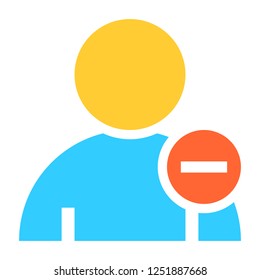 Flat user icon member sign avatar button with minus pictogram. Quick and easy recolorable shape isolated from background. Vector illustration a graphic element for web internet design