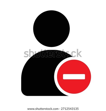 Flat user icon with red minus symbol for removing account member