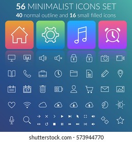 Flat user interface line icons set with web elements and buttons for mobile design isolated vector illustration