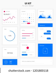 Flat user interface vector set for website development and mobile application design. Message box, dashboards, timer, calendar