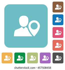 Flat user location icons on rounded square color backgrounds.