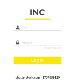 Flat user login form menu or page interface design with yellow color theme and icons. Sign up template for website, mobile, and apps development. Vector Eps 10