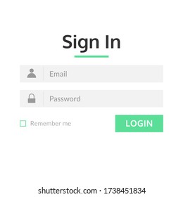 Flat user login form menu or page interface design with white and green color theme. Sign up template for website, mobile, and apps development. Vector Eps 10