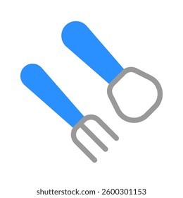 Flat Utensils: Fork and Spoon Minimalist Blue Tone