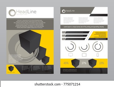 Flat UX UI template design in yellow and black color A4 EPS 10