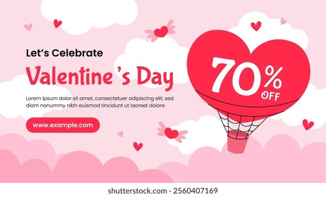 Flat valentine day background template for promotional sale, background, banner or landing page template