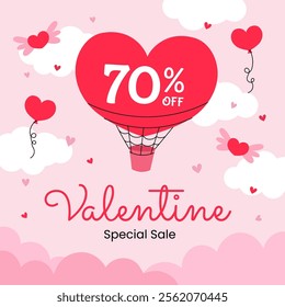 Flat valentine day square background template for promotional sale, banner or social media page template