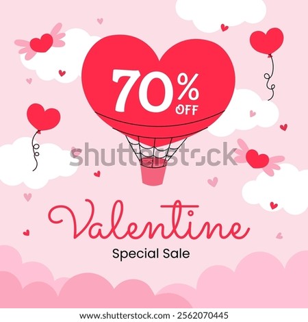 Flat valentine day square background template for promotional sale, banner or social media page template