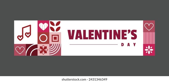 Flat valentine horizontal banner design vector