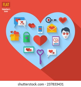 Flat valentine icons set