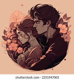 flat valentine's day background with beautiful romantic couple in style, illustration