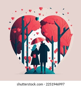 flat valentine's day background with couple holding hands, abstract