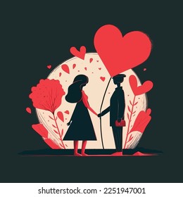 flat valentine's day background with couple holding hands in silhouette style.