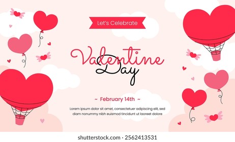 Flat valentine's day background template for promotional sale, background, banner or landing page template