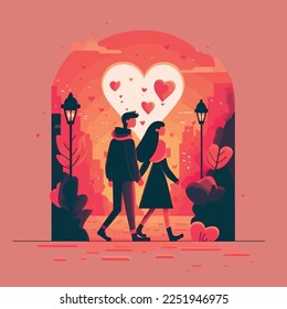 flat valentine's day celebration background with couple, illustration