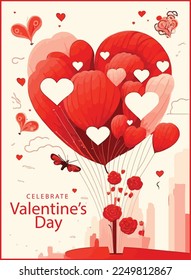 flat valentine's day celebration greeting cards, illustration.
