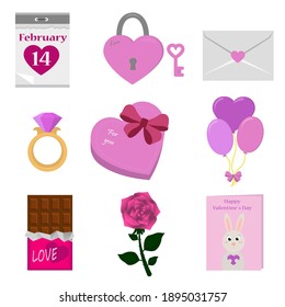 Flat Valentine's Day collection elements. Vector illustration 