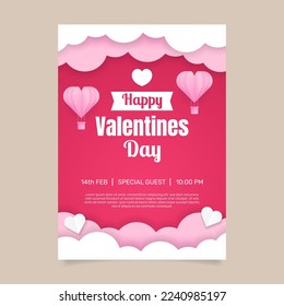 Flat valentines day vertical poster template. - Vector.