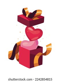 caja de regalo de San Valentín plana sobre blanco