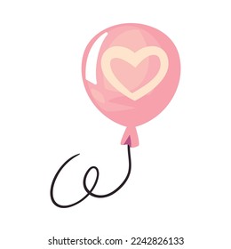 flat valentines heart ballon over white