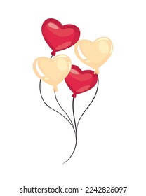 flat valentines hearts ballons over white