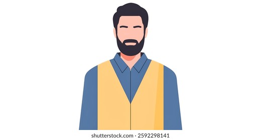 A flat vecor illustration of a man with beard, plain background,colorful and minimalistic,useful for,business ,education and advertisement.