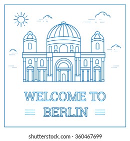 Flat vecor retro illustration Berlin Cathedral, Germany. Welcome to Berlin. EPS 10 and JPEG. 