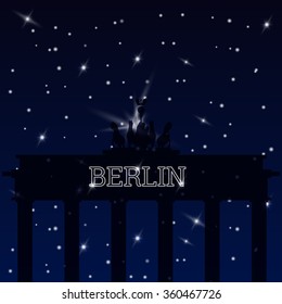 Flat vecor retro illustration Brandenburg Gate, Berlin, Germany.  Welcome to Berlin. EPS 10 and JPEG. 