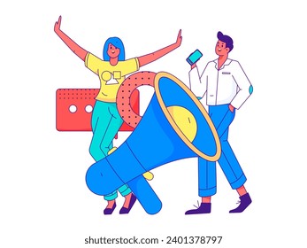 Vecto plano ilustración vectorial de los empresarios que operan en la escena del trabajo
o ilustración de personas de negocios que operan en la escena del trabajo
