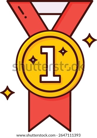 Flat Vector of 1st Place Medal with Red Ribbon – Gold Award Design