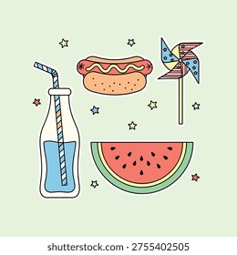 Flat Vector 4th of July Picnic Icon Set
