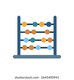 A flat vector abacus illustration with colorful beads. Composed against a solid White Background. Simple, minimalist graphic style.