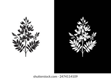 Flat vector Acacia flower icon illustration. Tree branch collection.